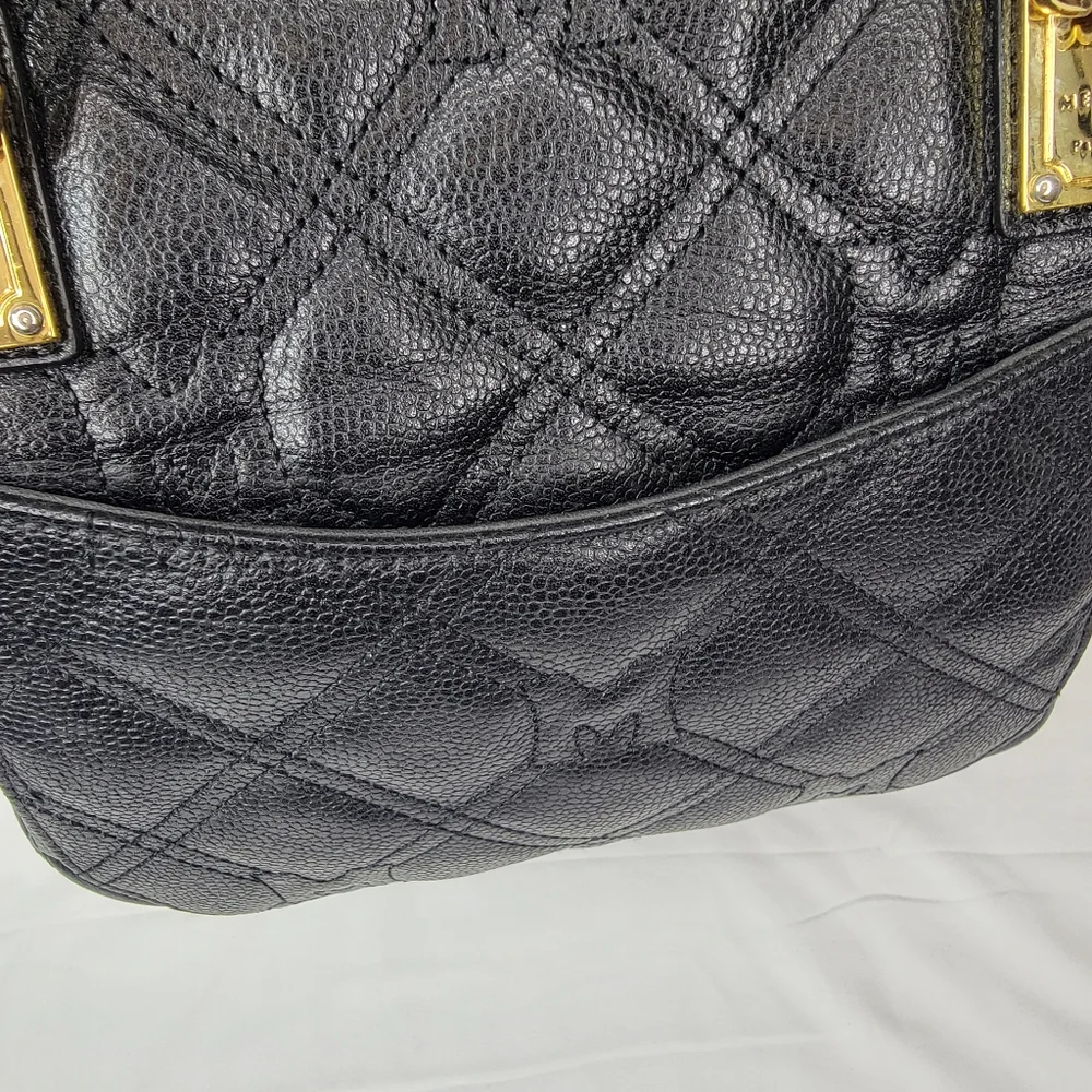 Metrocity Luxury Brand Black Quilted Tote‎ Bag with Gold Accents